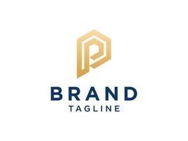 lettera iniziale p logo. stile lineare geometrico oro isolato su sfondo bianco. utilizzabile per loghi aziendali e di branding. elemento del modello di progettazione logo vettoriale piatto.