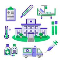 raccolta di elementi di cure ospedaliere e mediche. vettore