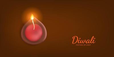 illustrazione realistica 3d della candela della lampada a olio per la cartolina d'auguri di celebrazione del festival di diwali dell'induismo leggero vettore