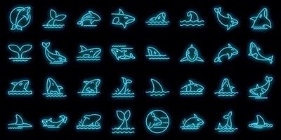 le icone della balena assassina impostano il neon vettoriale