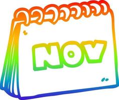 calendario del fumetto del disegno della linea del gradiente dell'arcobaleno che mostra il mese di novembre vettore