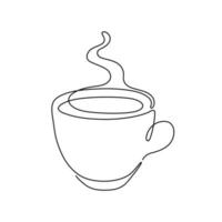 tazza di caffè, un unico disegno a linea continua. semplice contorno astratto bella tazza con bevanda a vapore. illustrazione vettoriale