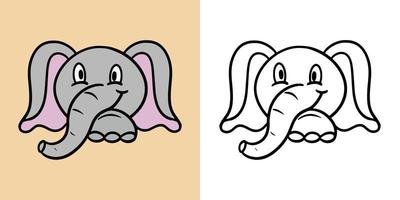 serie orizzontale di illustrazioni per libri da colorare, simpatici sorrisi di elefanti, stile cartone animato, illustrazione vettoriale