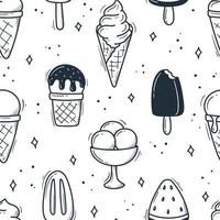 modello di gelato. disegnato a mano su sfondo bianco. dessert in stile doodle. vettore