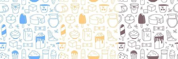 modello di prodotti lattiero-caseari in stile doodle disegnato a mano vettore
