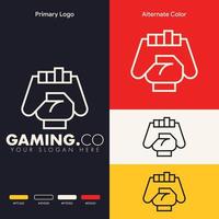 design minimalista del logo di gioco del joystick con mano semplice vettore