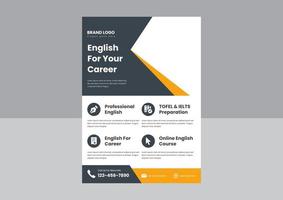 impara l'inglese online design volantino. progettazione di volantini per corsi di lingua inglese. miglior volantino poster del corso di lingua inglese. vettore