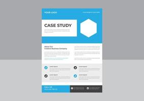 modello di case study, modello di volantino, design di poster con case study, layout di opuscoli di case study aziendali con elementi blu. vettore