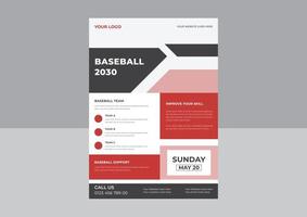 vettore di volantino di baseball, design per la promozione dello sport, torneo moderno. annuncio dell'evento di gioco sportivo. volantino, banner pubblicitario.