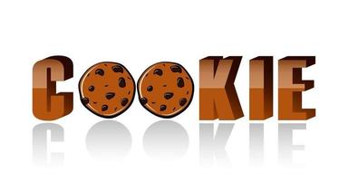 cookie 3d lettera parola isolata su sfondo bianco. modello di stampa del pacchetto. testo di lettere marroni con disegno di doodle di biscotti dolci. design del logo di prodotti da forno. vettore