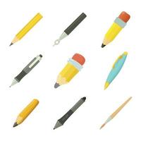 set di icone di penne, stile cartone animato vettore