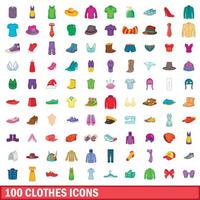 100 icone di vestiti impostate, stile cartone animato vettore