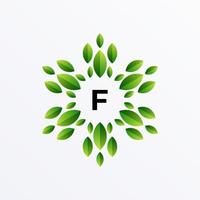 lettera f e design del logo foglia vettore