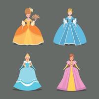 set di principesse in abiti colorati vettore
