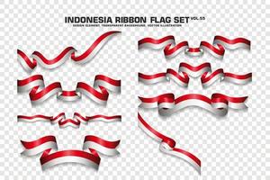 set di bandiere a nastro indonesiano, design dell'elemento, stile 3d. illustrazione vettoriale