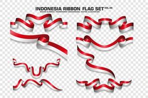 set di bandiere a nastro indonesiano, design dell'elemento, stile 3d. illustrazione vettoriale