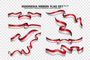 set di bandiere a nastro indonesiano, design dell'elemento, stile 3d. illustrazione vettoriale