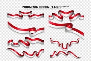 set di bandiere a nastro indonesiano, design dell'elemento, stile 3d. illustrazione vettoriale