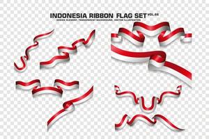 set di bandiere a nastro indonesiano, design dell'elemento, stile 3d. illustrazione vettoriale