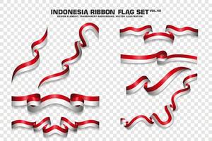 set di bandiere a nastro indonesiano, design dell'elemento, stile 3d. illustrazione vettoriale