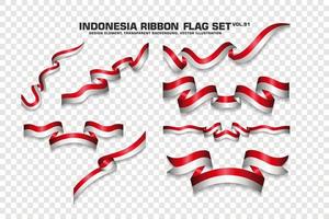 set di bandiere a nastro indonesiano, design dell'elemento, stile 3d. illustrazione vettoriale