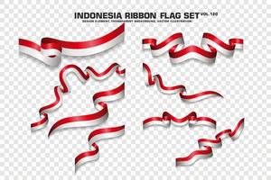 set di bandiere a nastro indonesiano, design dell'elemento, stile 3d. illustrazione vettoriale