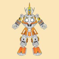 tecnologia dei personaggi robot guerriero cyborg sullo sfondo, perfetto per mascotte, design t-shirt, adesivo, poster, merchandising e logo e-sport vettore