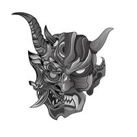 illustrazione di una maschera oni diavolo per tatuaggi maschera demone giapponese spaventoso in bianco e nero vettore