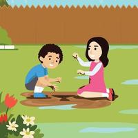 illustrazione vettoriale di bambini che giocano nel fango piatto illustrazione vettoriale su un parco o giardino