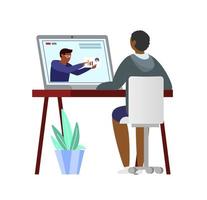 uomo afroamericano che guarda il blog di finanza sul computer portatile. concetto di e-learning. illustrazione vettoriale piatta.