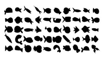 forma semplice dell'icona della siluetta del pesce. raccolta isolata vettoriale