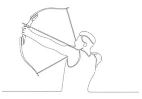 un disegno a linea o una linea continua di un atleta di tiro con l'arco maschio. illustrazione vettoriale