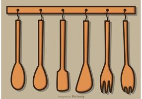 Impiccagione in legno utensili da cucina vettore