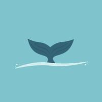 blu coda di balena animale cartone animato arte isolato logo immersioni in acqua. onda o mare simbolo o icona segno vettore design piatto. illustrazione grafica vacanza sott'acqua per la stampa