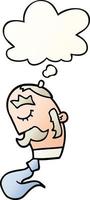 uomo cartone animato con baffi e bolla di pensiero in stile sfumato liscio vettore