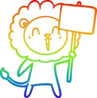 arcobaleno gradiente di disegno del leone che ride cartone animato con cartello vettore