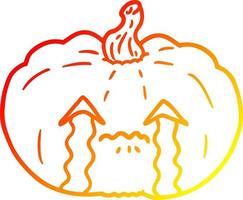 caldo gradiente linea disegno cartone animato piangendo zucca di halloween vettore