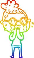 arcobaleno gradiente linea disegno cartone animato donna che piange con gli occhiali vettore