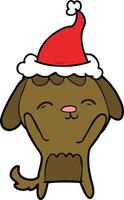 felice disegno di un cane che indossa il cappello di Babbo Natale vettore