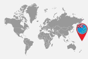 mappa pin con bandiera tuvalu sulla mappa del mondo. illustrazione vettoriale. vettore