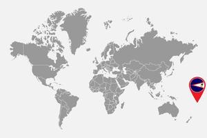 mappa pin con bandiera delle samoa americane sulla mappa del mondo. illustrazione vettoriale. vettore