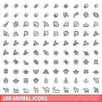 100 icone animali impostate, stile contorno vettore