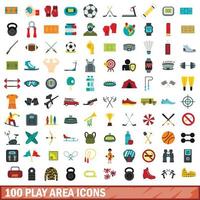 Set di 100 icone dell'area di gioco, stile piatto vettore