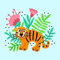 poster con una tigre allegra che cammina nella giungla vettore