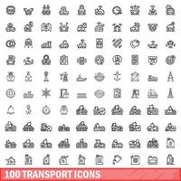 100 icone di trasporto impostate, stile contorno vettore