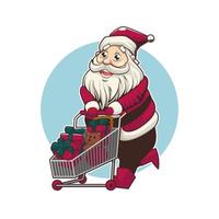 Babbo Natale spingendo carrello negozio illustrazione vettoriale design