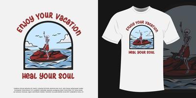 tshirt design di un teschio con moto d'acqua vettore