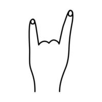 rock, gesto della mano in metallo pesante, illustrazione vettoriale su bianco, due dita in alto indice e mignolo.