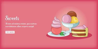 banner di dolci orizzontale, stile cartone animato vettore