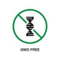 segnale di stop OGM. solo prodotto biologico eco naturale. simbolo proibito geneticamente modificato. concetto di cibo sano naturale. icona nera sagoma libera OGM. illustrazione vettoriale isolata.